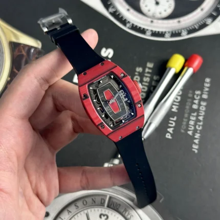 Replica Richard Mille Watch RM07-01 Red Carbon Black Rubber Strap 32x46mm - C